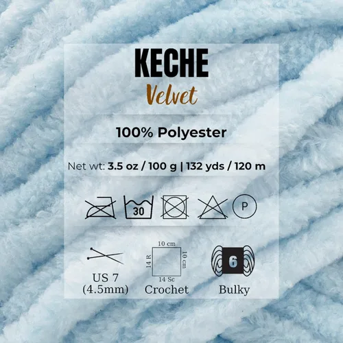 Miniatura 2 de Keche Hilo de terciopelo para ganchillo, manta de felpilla suave, voluminosa, hilo amigurumi, 3.53 oz (132 yardas), color azul bebé