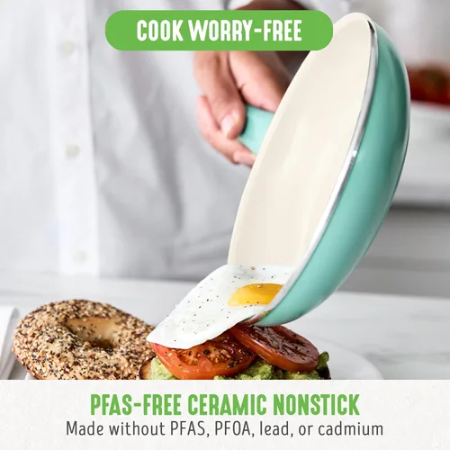 Miniatura 2 de GreenLife Soft Grip - Juego de utensilios de cocina de cerámica antiadherente sin PFAS de 8 pulgadas, espátula de silicona con mango de bambú
