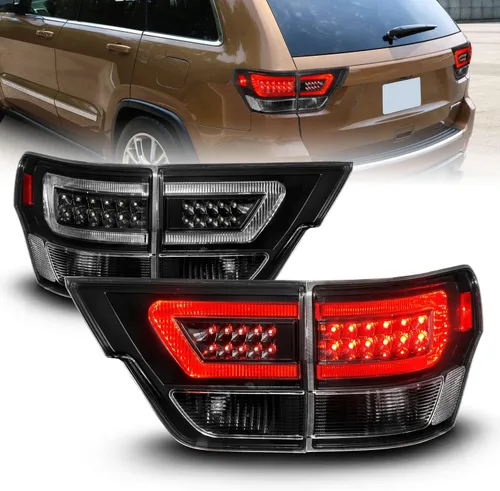 AmeriLite Juego de luces traseras de repuesto para Jeep Grand Cherokee WK2 2011-2013, color negro, lado del pasajero y del conductor