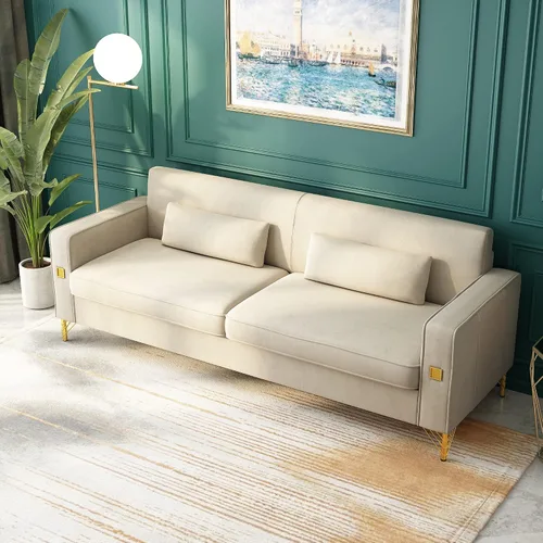 Miniatura 5 de Sofá Chesterfield de terciopelo de 85 pulgadas, moderno de mediados de siglo, cómodo sofá con almohadas para sala de estar, dormitorio, muebles