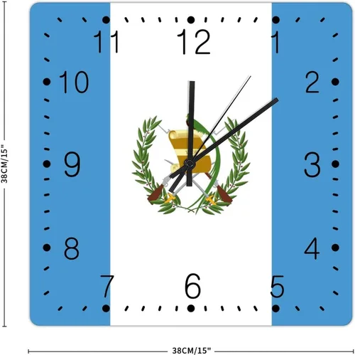 Miniatura 2 de Reloj de pared decorativo de madera de Guatemala con bandera de Guatemala, reloj cuadrado silencioso con pilas para oficina, escuela, 15 pulgadas