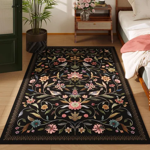 Miniatura 23 de Alfombra de entrada vintage con medallón floral de 2 x 3 pulgadas, lavable a máquina, alfombra de entrada de pelo bajo, suave, pequeña, alfombra