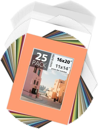 Miniatura 30 de Mat Board Center, paquete de 25 alfombrillas fotográficas de 8 x 10 pulgadas + respaldo + bolsa, kit de exhibición de tablero precortado para fotos