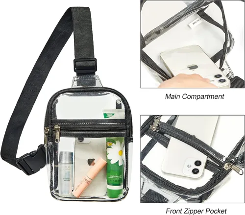 Miniatura 4 de Riñonera pequeña transparente, bolsa transparente resistente, bonita mochila cruzada en el pecho para mujeres y niñas, Negro, S, Bolso de pecho