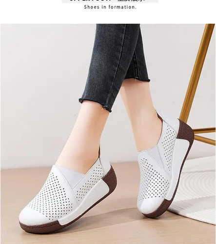 Miniatura 6 de Mocasines de plataforma con punta redonda para mujer, cómodos mocasines de piel auténtica con corte casual