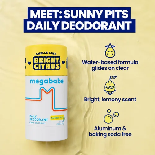 Miniatura 2 de Megababe Desodorante diario Sunny Pits Esencial para el verano y el clima caluroso Sin aluminio, transparente y limpio 2.6 onzas (paquete de 1)