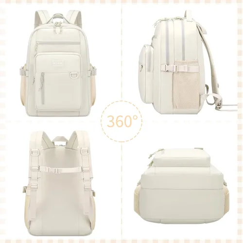 Miniatura 5 de PRAGARI Mochila para niños para la escuela, bonita mochila estética para niñas, mochila para estudiantes, bolsa de libros ligera de viaje para Beige