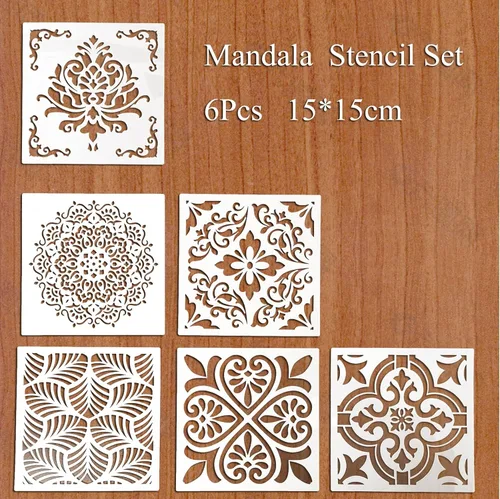 Miniatura 2 de Juego de 6 plantillas reutilizables de mandala (6 x 6 pulgadas), plantillas de pintura cortadas con láser para decoración de bricolaje, pintura