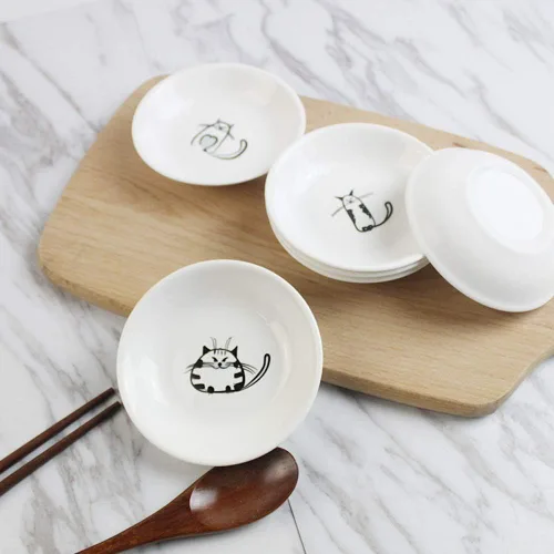 Miniatura 5 de FUYU Plato de cerámica para salsas de gato, 6 piezas, plato de aperitivo, plato lateral, 4 pulgadas