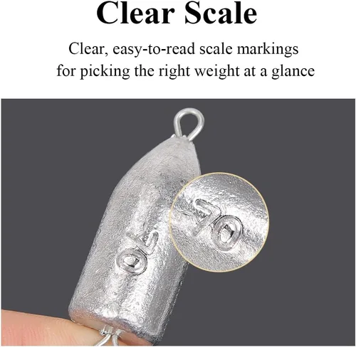 Miniatura 5 de SagaSave 5PCS Pesca Peso aerodinámico forma bala con anillos de conexión de acero inoxidable para pesca de mar, pesca en hielo