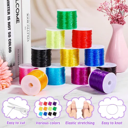 Miniatura 3 de PAXCOO 12 rollos de hilo elástico Crystal Tec para pulseras, cordón de hilo elástico para cuentas de 0.031 pulgadas, hilo de joyería para pulseras