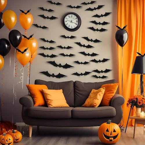 Miniatura 3 de Kit de decoración de papel de pared de murciélago volador negro, 1 unidad, espeluznante y elegante, perfecto para fiestas de Halloween y decoración