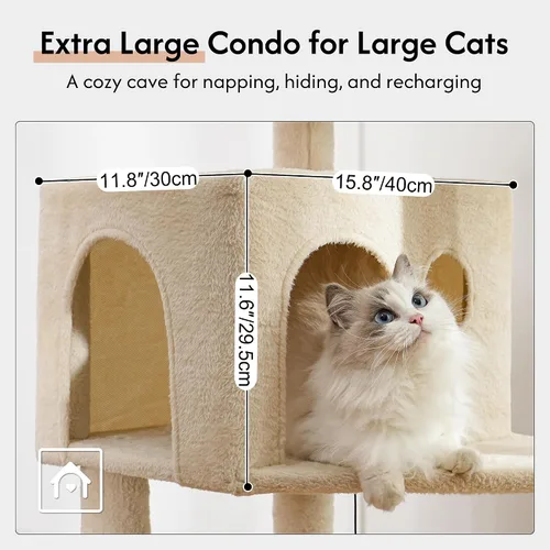 Miniatura 3 de Árbol grande XXL para gatos de 70 pulgadas de alto, resistente para gatos Maine Coon y gatos grandes, más de 20 libras, cama superior y hamaca, 2