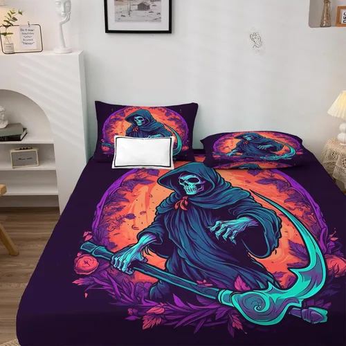 Miniatura 3 de Sábanas de Halloween tamaño individual – Sábanas de fantasmas espeluznantes para niños y niñas, juego de sábanas de linterna de calabaza, microfibra