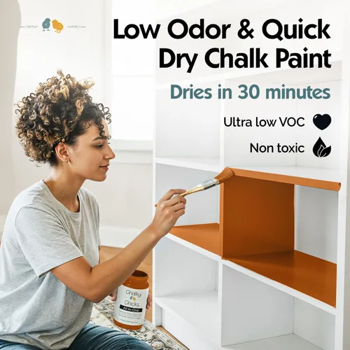 Miniatura 5 de Chalky Chicks - Pintura mate a la tiza, no requiere lijado, 4 onzas líquidas, color naranja (Acorn), para muebles, pintura todo en uno sin