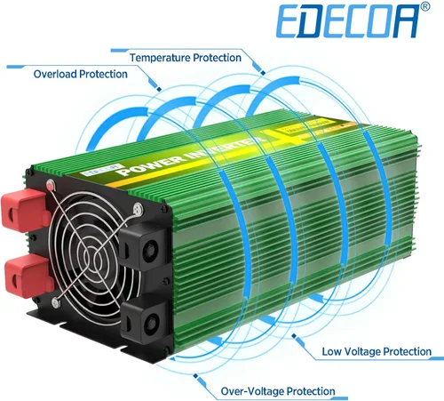 Miniatura 5 de EDECOA Inversor de corriente de onda sinusoidal pura de 3000 W 3000 vatios CC 12 V a 110 V 120 V AC inversor solar con 3 salidas y bloque