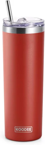 Miniatura 56 de Koodee - Vaso delgado de acero inoxidable de 20 onzas (4 unidades) aislado con doble pared, vaso de agua con 4 tapas, 4 popotes y 2 cepillos