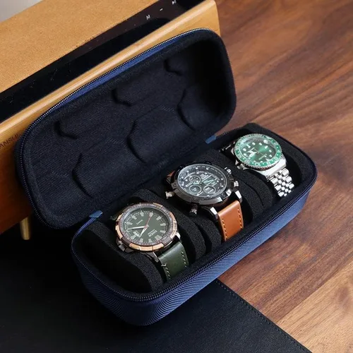 Miniatura 2 de Caja organizadora de reloj para hombres o mujeres, estuche de viaje para 3 relojes, soporte portátil de almacenamiento para relojes de pulsera