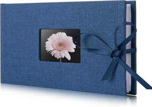 Álbum de fotos pequeño 4x6, álbum de fotos de Fabmaker con capacidad para 24 fotos horizontales, libro de fotos con cubierta de tela de lino con
