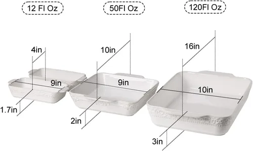Miniatura 3 de Sweejar Juego de 4 cazuelas para horno, utensilios de cerámica para hornear, platos rectangulares para hornear con asas, sartenes para lasaña