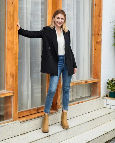 Miniatura 4 de starmerx Botines de plataforma para mujer, botas Chelsea elásticas, tacón medio, botines sin cordones