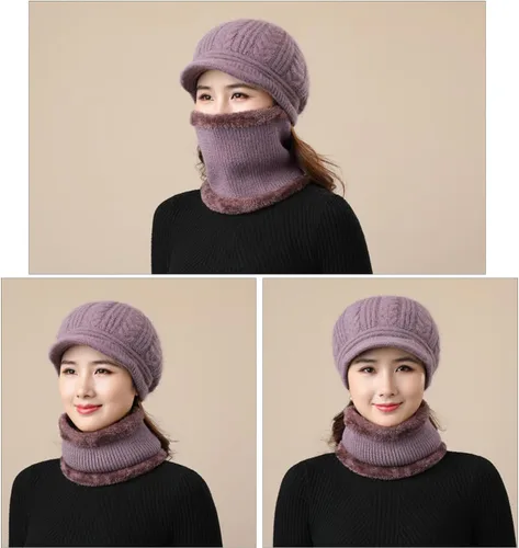 Miniatura 7 de Gorro de invierno para mujer, con forro polar, cálido, tejido, holgado, con visera
