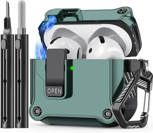 Miniatura 7 de Inesore Funda compatible con AirPods de 4ª generación, con kit de limpieza, interruptor automático seguro para la nueva funda de carga Airpods 4