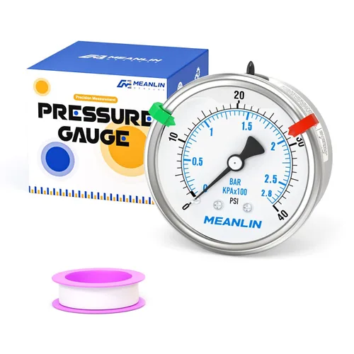 Miniatura 27 de MEANLIN MEASURE Medidor de presión de acero inoxidable relleno de líquido de 0 ~ 100 psi con junta de acero inoxidable 316, esfera de cara NPT