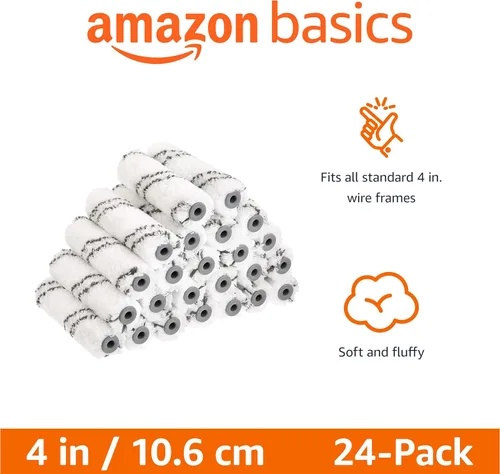 Miniatura 2 de Amazon Basics Cubiertas de rodillo de pintura de microfibra, para acabado liso, 4 pulgadas, paquete de 24