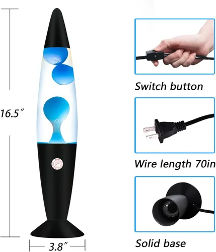 Miniatura 5 de Vanful Lámpara de Movimiento Líquido de Magma Azul de 16 Pulgadas con Base Negra, Lámparas de Purpurina para Adultos y Niños Alimentada por Cable