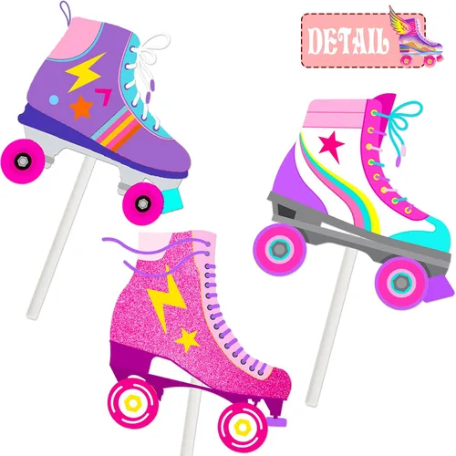 Miniatura 5 de 36 piezas de patines de ruedas para cupcakes, decoración de fiesta de cumpleaños, estilo retro, hip hop, temática de patinaje, para cupcakes para 80