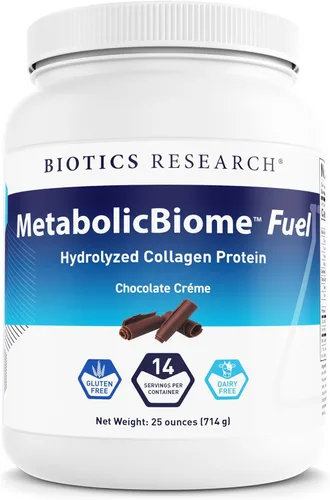 MetabolicBiome Proteína de colágeno hidrolizada con combustible, chocolate, batido diario de alto rendimiento, 0.71 onzas de proteína limpia, 0.71