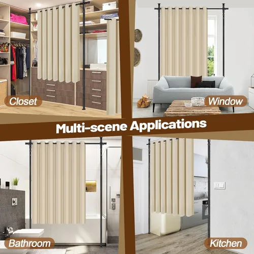 Miniatura 7 de Juego de cortina y barra divisora de habitación, barra divisora de pared ajustable de 6 x 10.2 pies y cortinas de privacidad suaves, portátil, fácil