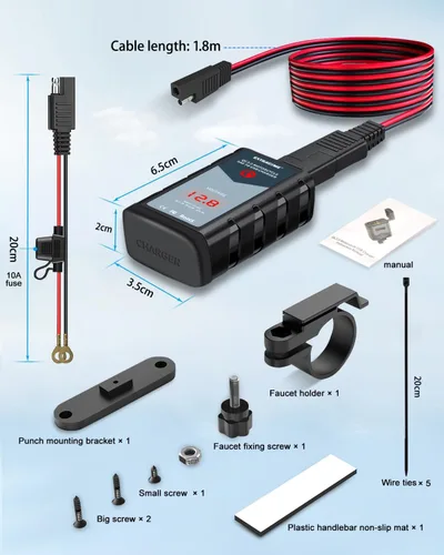 Miniatura 7 de EXTRACTME Cargador USB de motocicleta de 6.8 A, carga rápida 3.0 Dual USB Cargador de teléfono para motocicleta con voltímetro e interruptor