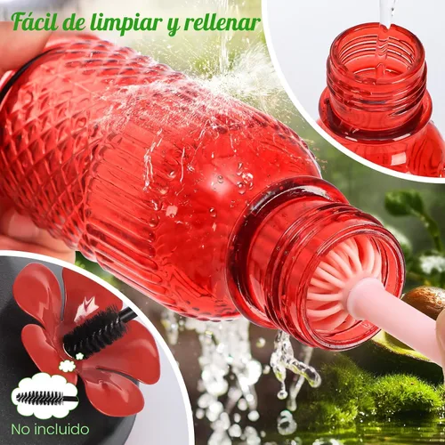Miniatura 5 de FEED GARDEN Comedero de vidrio para colibríes para colgar al aire libre, comedero de colibríes de 16 onzas con 4 puertos de alimentación con Rojo