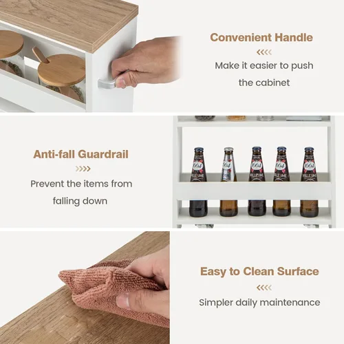 Miniatura 5 de Carrito con ruedas de almacenamiento delgado, estantería lateral de 4 niveles con asa, organizador móvil con ruedas para lavandería, baño, oficina