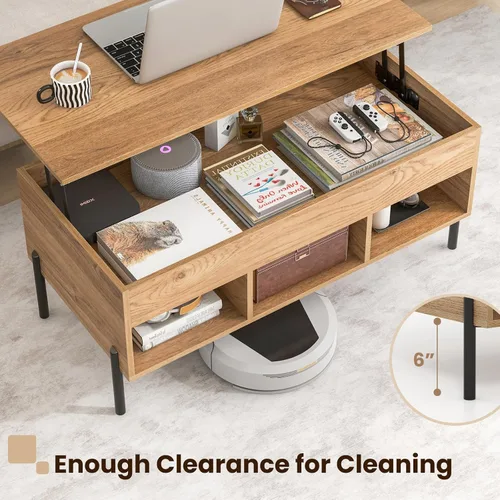 Miniatura 8 de GOFLAME Mesa de centro elevable con almacenamiento, mesa de centro cuadrada con compartimento oculto, 3 estantes de almacenamiento, mesa central