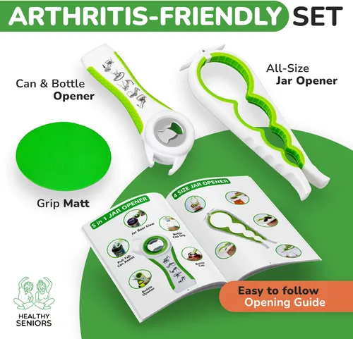 Miniatura 3 de Healthy Seniors Abrebotellas para manos débiles y personas mayores con artritis, 5 en 1, abrebotellas multifunción para manos artríticas con agarre