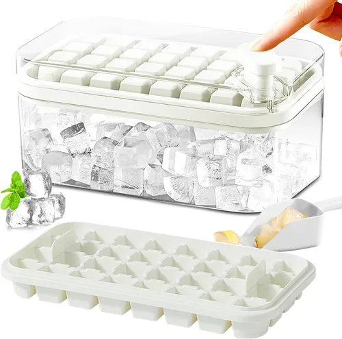 Bandeja para cubitos de hielo con tapa y contenedor, paquete de 2 bandejas de cubitos de hielo para congelador, molde para cubitos de hielo de 64