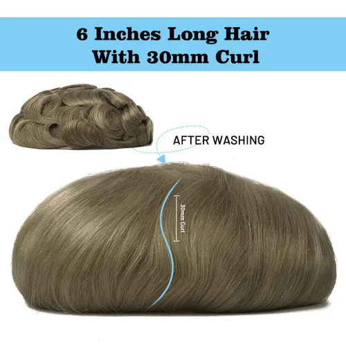Miniatura 3 de Toupee para hombres, 8x10 pulgadas 0.002 in piel sintética fina para hombre, cabello humano tipo tupé, rubio sucio para hombre, peluca de cabello