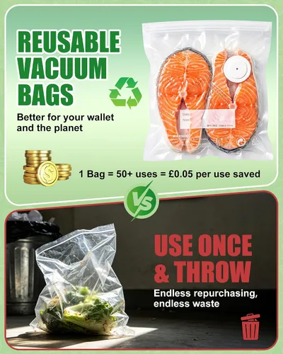 Miniatura 6 de RIWUSI 30 bolsas selladoras al vacío reutilizables para alimentos con válvula de aire y 10 clips de sellado, pequeñas (8.2 x 8.7 pulgadas), bolsas