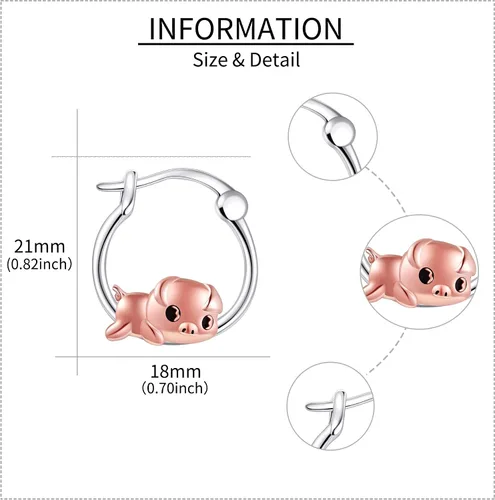 Miniatura 5 de Aretes de aro de plata de ley 925 de pato, vaca, cerdo, perro, bulldog francés, hongos, nutrias, mantarrayas, hipoalergénicos, lindos animales