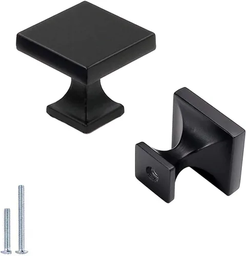 Peaha PH6785BK - Paquete de 15 pomos negros para gabinete, tiradores cuadrados para pomos de cajón para cocina, tocador y baño Negro-Cuadrado 1