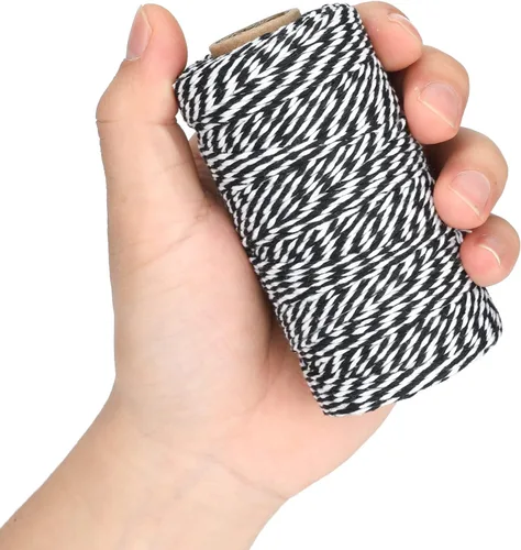 Miniatura 4 de jijAcraft Cordel de Hilo Blanco y Negro, 328 Pies de Cordel de Panaderos de Navidad, Cuerda de Empaque Resistente de 2MM para Manualidades DIY