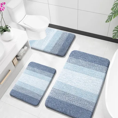 Miniatura 23 de OLANLY Juego de alfombras de baño de 3 piezas, alfombras de baño de microfibra suave y absorbente y alfombra de inodoro de contorno en forma de U