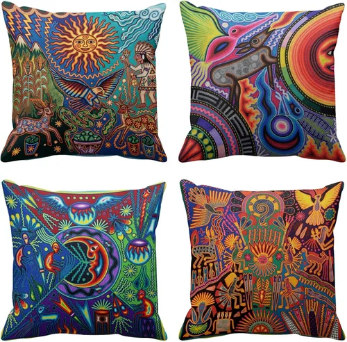 Britimes - Juego de 4 fundas de almohada decorativas para cama, sofá, sofá, fundas de almohada, 18 x 18 in, 4 unidades Mexicano