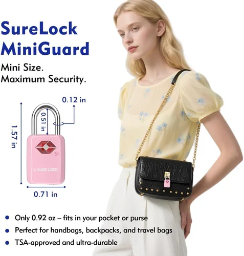 Miniatura 3 de Sure Lock Cerraduras de equipaje aprobadas por la TSA con llaves para viajes, cuerpo de aleación de zinc con grillete de acero, llave similar, llave