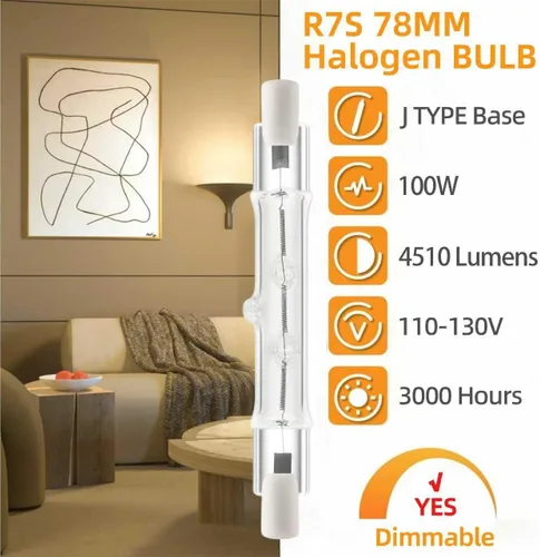 Miniatura 2 de Bombillas halógenas R7S 120V 100W, paquete de 6 bombillas halógenas J78mm T3 tipo J, bombilla de doble extremo de 3 pulgadas para trabajo
