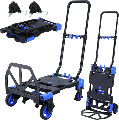 Carro de mano 2 en 1 plegable, carrito de mano de capacidad de 330 libras, carrito de mano plegable con mango retráctil, carretilla de mano plegable
