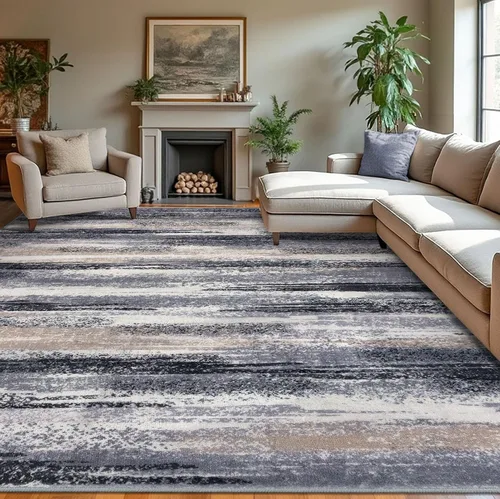 Miniatura 116 de Lansny Alfombra moderna abstracta de 2 x 5 pies, color negro, gris, blanco, lavable, alfombra de entrada para cocina, alfombra antideslizante suave